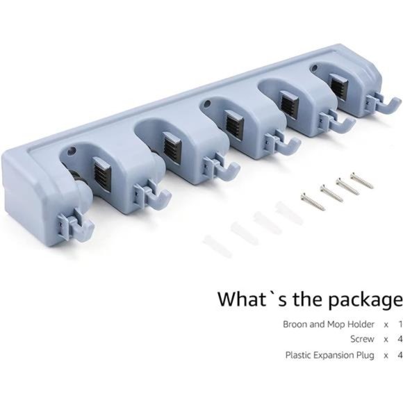 Rectangular Wall Mount Broom Holder and Garden Tool Organizer, 6 Hook and 5 slot - Picture 2 of 7